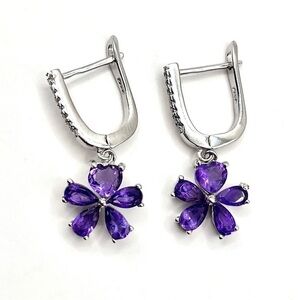 Genuine Amethyst Pear Cut Sterling Silver Dangle Earrings